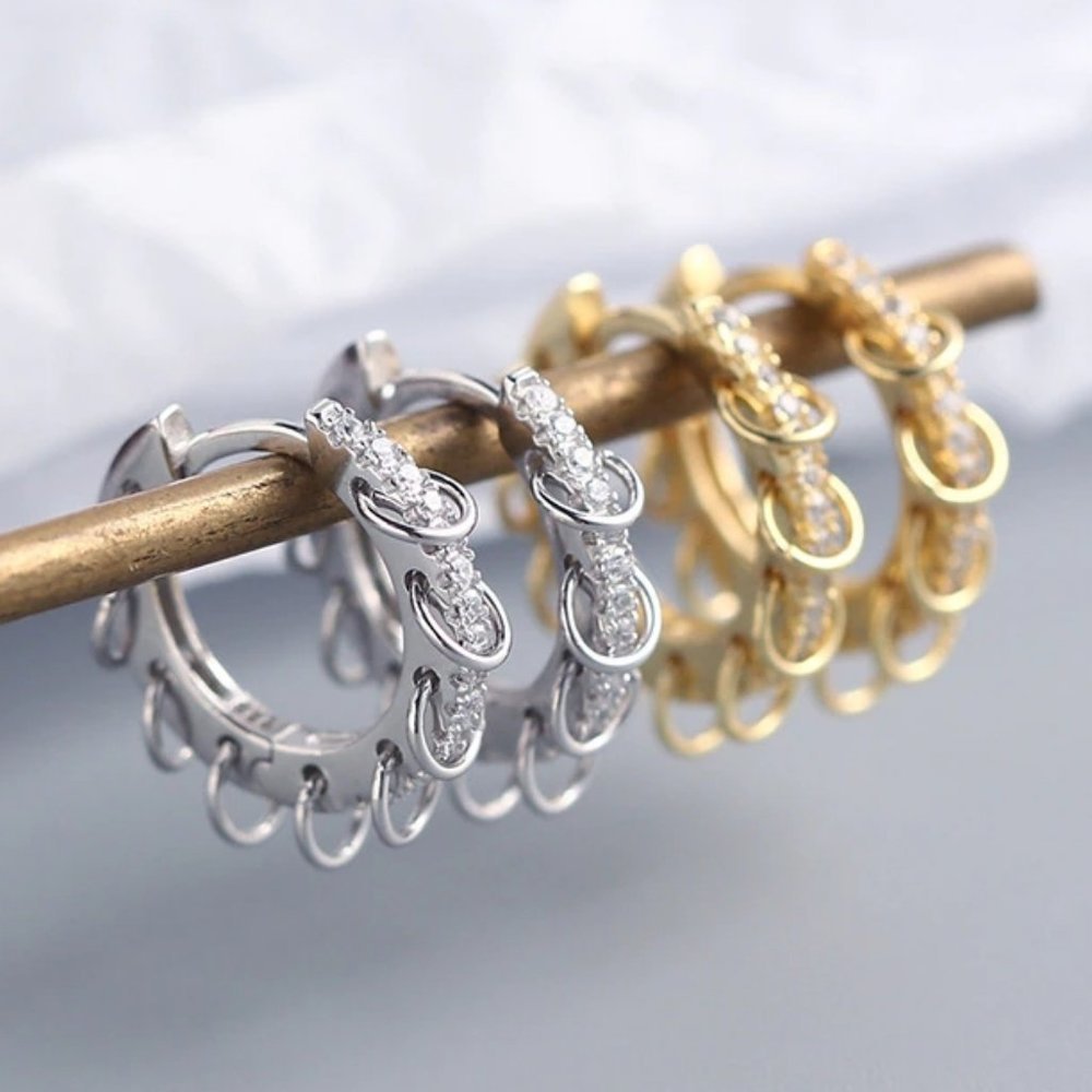 *NEW 925 Sterling Silver Diamond Hoop Earrings B
